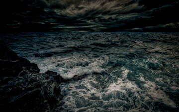 Картинка природа побережье камни море ночь