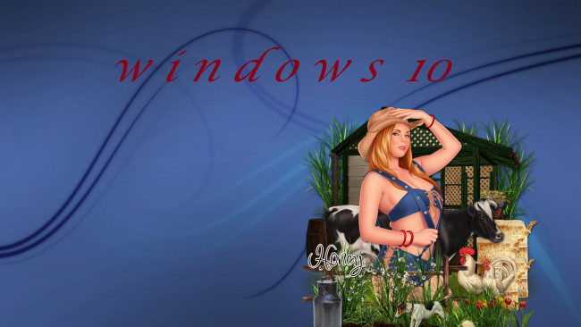 Обои картинки фото компьютеры, windows  10, фон, логотип, взгляд, девушка