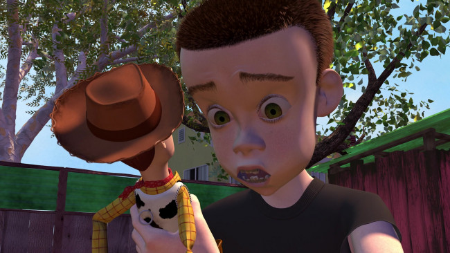 Обои картинки фото мультфильмы, toy story, деревья, ковбой, мальчик