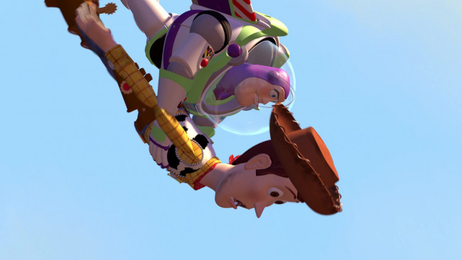 Обои картинки фото мультфильмы, toy story, полет, ковбой, космонавт, игрушка
