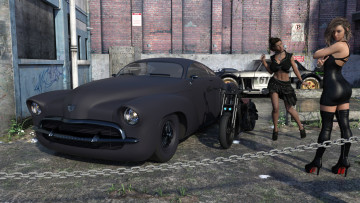 Картинка 3д+графика люди-авто мото+ people-+car+ +moto фон взгляд девушки