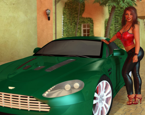 Обои картинки фото 3д графика, люди-авто, мото , people- car ,  moto, фон, взгляд, девушка