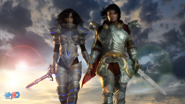 Обои картинки фото 3д графика, фантазия , fantasy, фон, взгляд, девушки