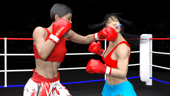 Обои картинки фото 3д графика, спорт , sport, ринг, бокс, фон, взгляд, девушки