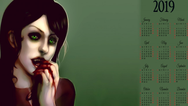 Обои картинки фото календари, фэнтези, 2019, девушка, calendar, кровь, вампир