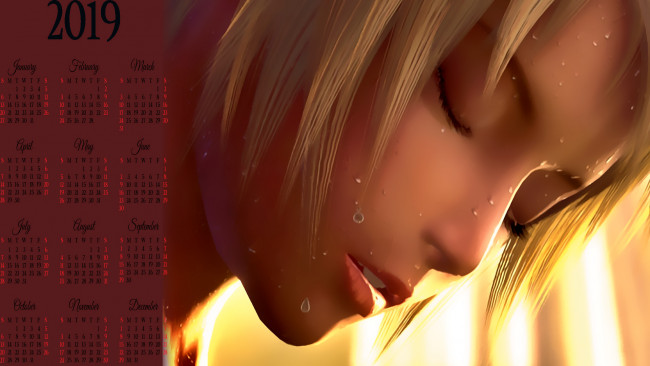 Обои картинки фото календари, видеоигры, капли, лицо, девушка, человек, calendar, 2019