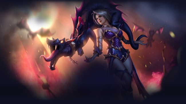 Обои картинки фото видео игры, heroes of newerth, дракон, девушка