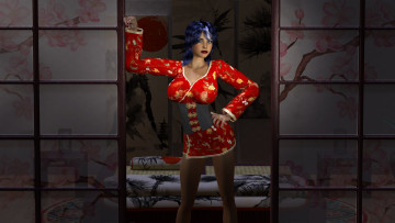 Картинка 3д+графика люди+ people девушка фон взгляд кимоно