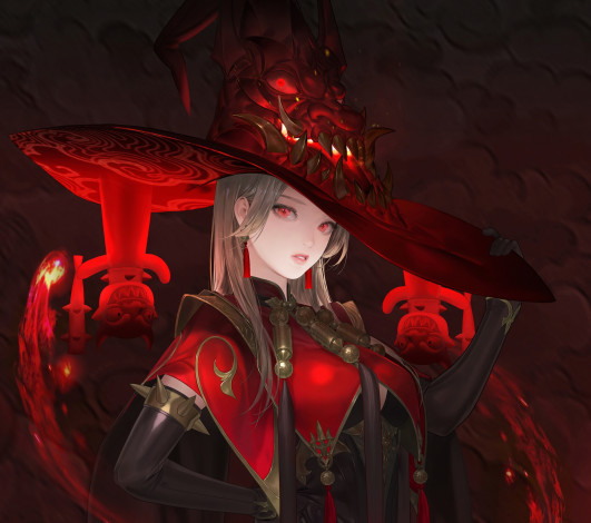 Обои картинки фото аниме, магия,  колдовство,  halloween, девушка