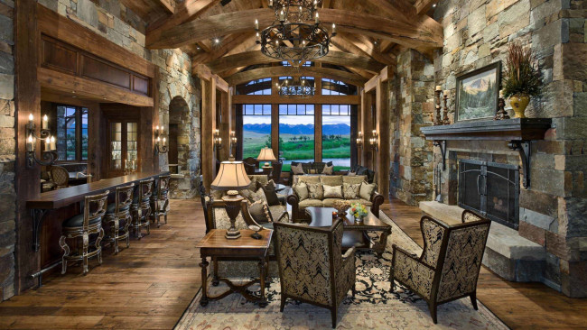 Обои картинки фото интерьер, гостиная, камин, мягкий, уголок, люстра