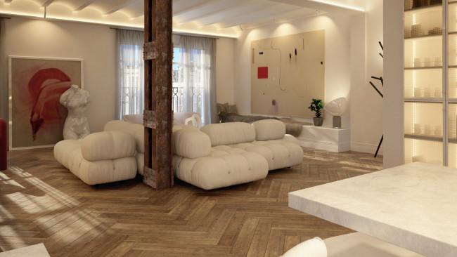 Обои картинки фото интерьер, гостиная, картины, диваны, скульптура