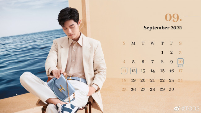 Обои картинки фото календари, знаменитости, сяо, чжань, костюм, барсетка, картина