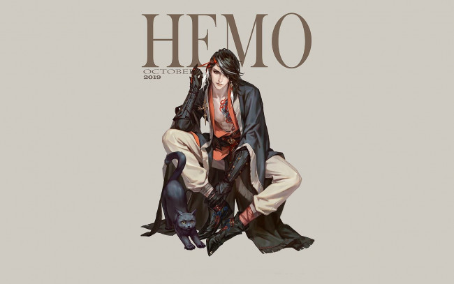 Обои картинки фото аниме, животные,  существа, парень, кот