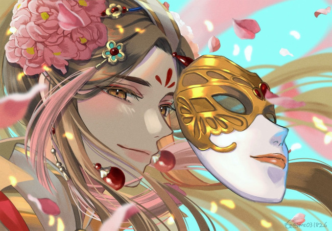 Обои картинки фото аниме, tian guan ci fu, се, лянь, маска