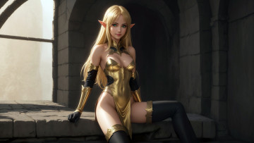 обоя 3д графика, эльфы , elves, girl, fantasy, green, eyes, art, elf, digital, cutie