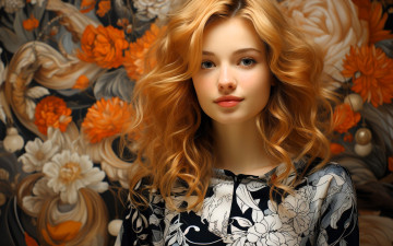 обоя 3д графика, портреты и лица , portraits and faсes, девушка, блондинка, цветы