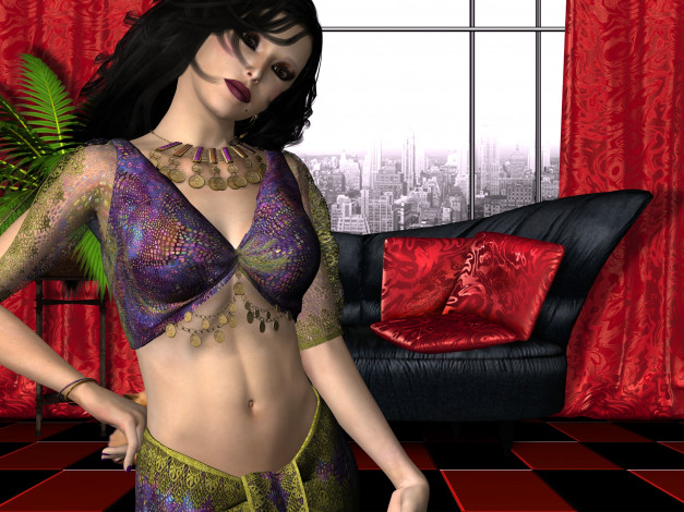 Обои картинки фото 3д, графика, people, люди, диван, подушки