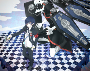 Картинка аниме persona арт ромбы робот парень