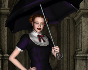 Картинка 3д+графика люди+ people девушка зонтик очки взгляд