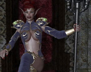 Картинка 3д+графика эльфы+ elves взгляд эльфийка жезл доспехи