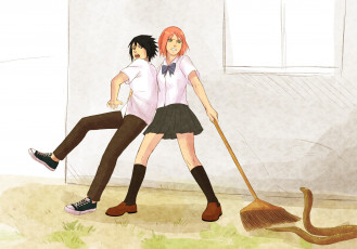 Картинка аниме naruto sakura haruno sasuke uchiha art змея испуг