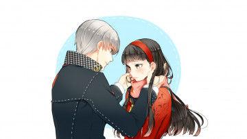 Картинка аниме persona+4 narukami yuu белый фон девушка amagi yukiko арт парень