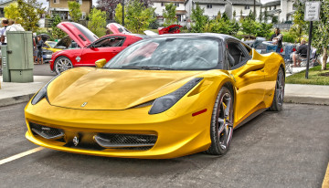 Картинка ferrari автомобили выставки+и+уличные+фото желтый феррари