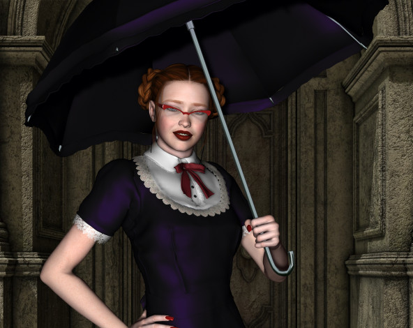 Обои картинки фото 3д графика, люди , people, девушка, зонтик, очки, взгляд