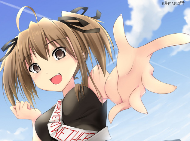 Обои картинки фото аниме, *unknown , другое, облака, небо, девушка, рука