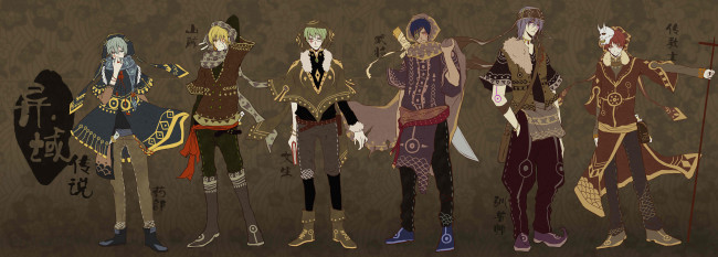 Обои картинки фото аниме, kuroko no baske, murasakibara, atsushi, kise, ryouta, midorima, shintarou, aomine, daiki, tetsuya, kuroko, akashi, seijuurou, традиционная, одежда