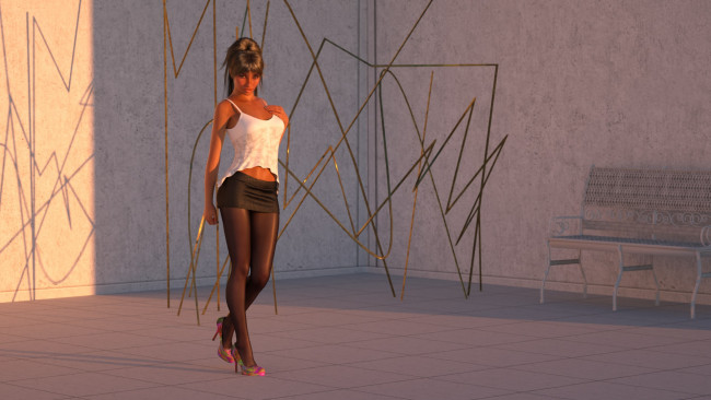 Обои картинки фото 3д графика, люди , people, комната, взгляд, девушка