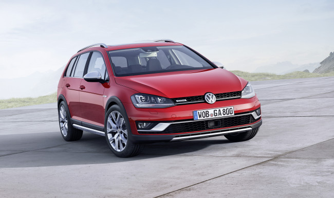 Обои картинки фото автомобили, volkswagen, красный, 2014г, typ, 5g, alltrack, golf