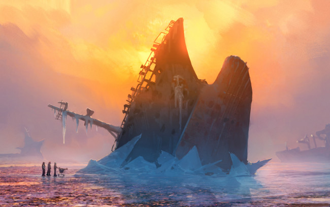 Обои картинки фото фэнтези, романтика апокалипсиса, zee, captain, romantically, apocalyptic, замерз, зима, лед, море, корабль, alexiuss