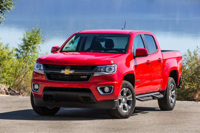 Обои картинки фото автомобили, chevrolet, 2015г, красный, cab, double, z71, colorado