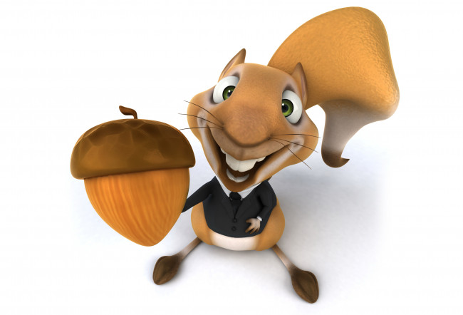 Обои картинки фото 3д графика, юмор , humor, орех, костюм, белка, улыбка