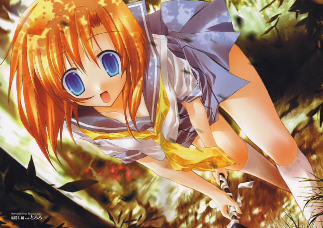 Обои картинки фото аниме, higurashi no naku koro ni, rena, ryuuguu, рыжая, девушка