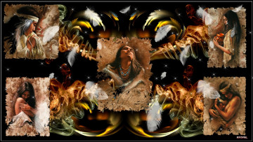 Картинка разное компьютерный+дизайн индианки индейцы девушки абстракция перья