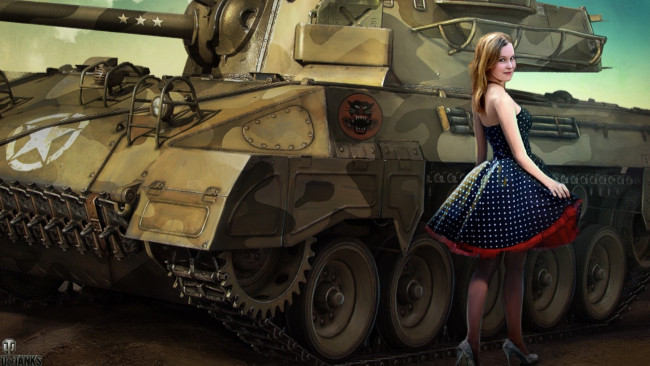 Обои картинки фото видео игры, мир танков , world of tanks, девушка, танк