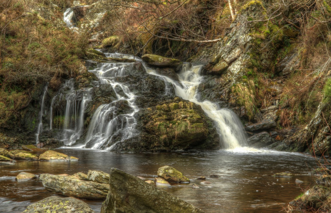 Обои картинки фото природа, водопады, лес, водопад, река