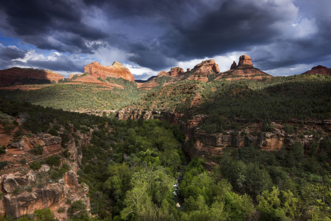 Обои картинки фото природа, горы, плато, ущелье, лес