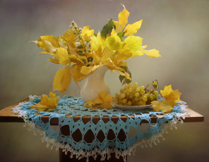 Картинка еда виноград сентябрь листья осень натюрморт