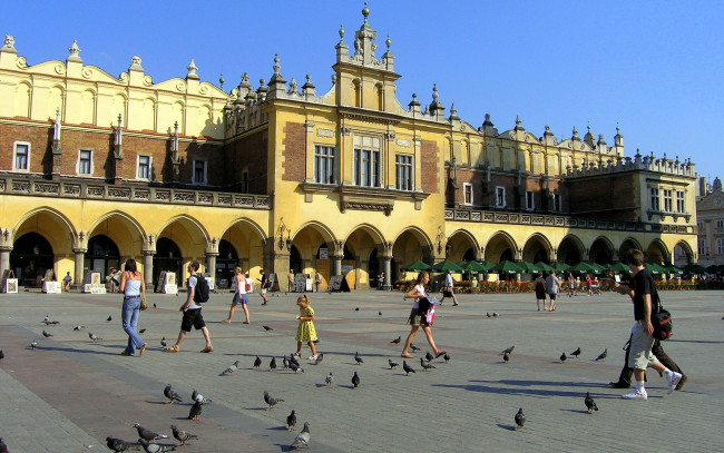 Обои картинки фото города, краков , польша, голуби, площадь