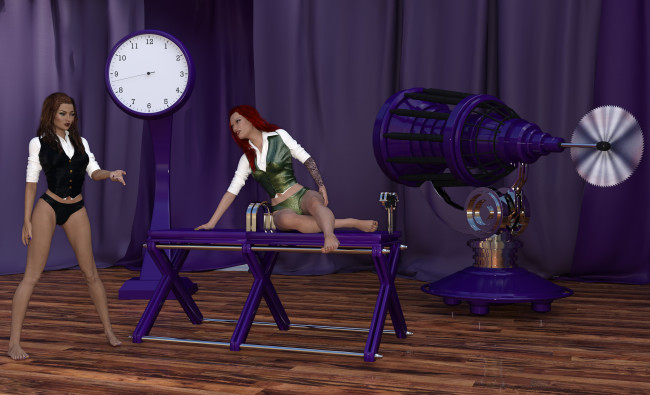 Обои картинки фото 3д графика, люди , people, илюзионистки, стол, фон, взгляд, девушки