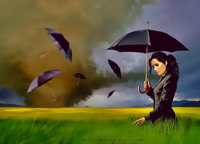 Обои картинки фото календари, рисованные,  векторная графика, 2019, calendar, природа, растение, зонт, девушка