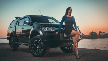 обоя автомобили, -авто с девушками, mitsubishi