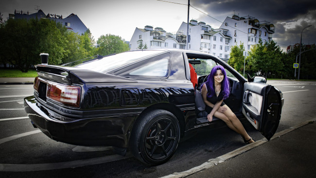 Обои картинки фото автомобили, -авто с девушками, toyota, supra