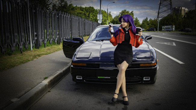 Обои картинки фото автомобили, -авто с девушками, toyota, supra