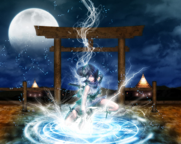 Обои картинки фото аниме, weapon, blood, technology