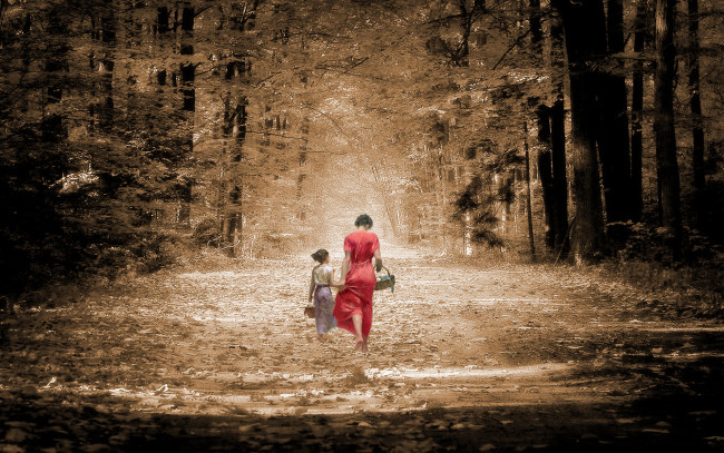 Обои картинки фото разное, компьютерный, дизайн, девочка, корзинки, лес, мать