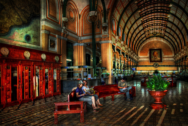 Обои картинки фото интерьер, другое, hdr, текстуры, люди, почтовое, отделение, хошимин, сайгон, вьетнам